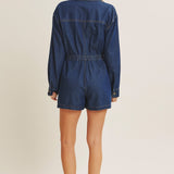 EASY DOES IT LONG SLEEVE DENIM ROMPER