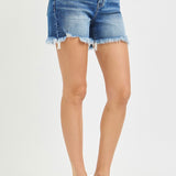 ONLINE EXCLUSIVE:  RISEN MID RISE FRAYED SHORTS