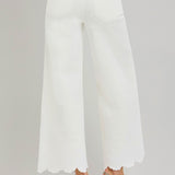 RISEN HIGH RISE CROP EMBROIDERED HEM JEANS IN OFF WHITE