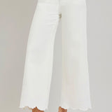 RISEN HIGH RISE CROP EMBROIDERED HEM JEANS IN OFF WHITE