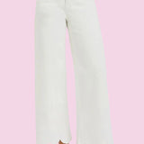 RISEN HIGH RISE CROP EMBROIDERED HEM JEANS IN OFF WHITE