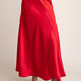 COMING IN HOT RED SATIN MERMAID SKIRT