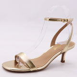 ANNE MICHELLE ANKLE STRAP KITTEN HEEL IN GOLD