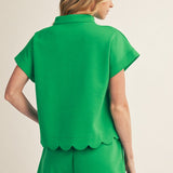 PERFECT MATCH SCALLOP HEM SHORT SET - KELLY GREEN, HOT PINK OR BLUE