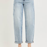 RISEN SLOUCHY CROP BARREL JEANS WITH FLOWER DETAIL