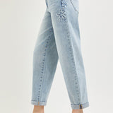 RISEN SLOUCHY CROP BARREL JEANS WITH FLOWER DETAIL