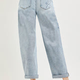 RISEN SLOUCHY CROP BARREL JEANS WITH FLOWER DETAIL