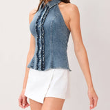 BLOCK PARTY READY DENIM HALTER TOP