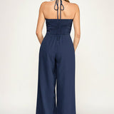 ONLINE EXCLUSIVE:  FIRST CLASS COASTLINE NAVY HALTER JUMPSUIT