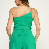 STATEMENT MAKER BRIGHT GREEN ASYMMETRICAL ROMPER