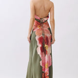 SUNSET MEADOW COWL NECK HALTER DRESS