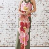SUNSET MEADOW COWL NECK HALTER DRESS