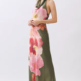 SUNSET MEADOW COWL NECK HALTER DRESS