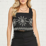 CANCUN CUTIE BLACK EMBROIDERED SHORTS SET
