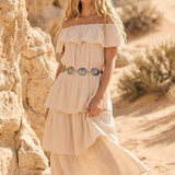 LEFT AN IMPRESSION OFF SHOULDER DRESS - ORANGE OR NATURAL