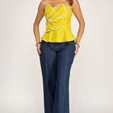 ON HOLIDAY CITRON FLOWER PEPLUM TOP