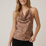 FLIRTY SMILE COWL NECK HALTER