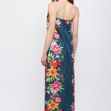BOTANICAL BORDER STRAPLESS MAXI DRESS