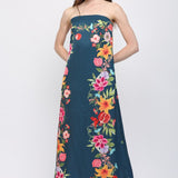 BOTANICAL BORDER STRAPLESS MAXI DRESS