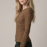 CUE THE COZY COFFEE TEXTURED TOP