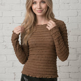 CUE THE COZY COFFEE TEXTURED TOP