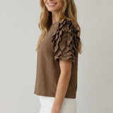 WATCH HER WORK TEXTURED RUFFLE SLEEVE TOP