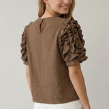 WATCH HER WORK TEXTURED RUFFLE SLEEVE TOP