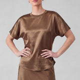 CLEARLY THE ONE CREW NECK SATIN TOP