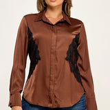 UPTOWN DARLING LACE DETAIL SHIRT