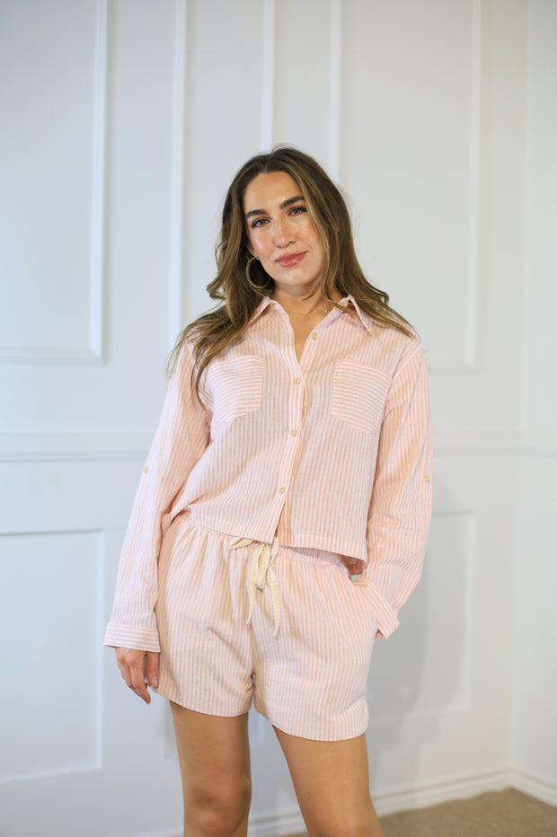 CANDY STRIPED PINK LINEN TOP
