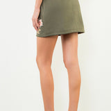 WHERE THE FLOWERS ARE SUEDE EMBROIDERED OLIVE SKIRT