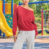 SEEING RED OFF THE SHOULDER SWEATSHIRT