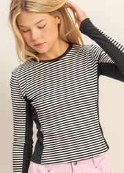 ROAD TRIP READY BLACK STRIPED TOP