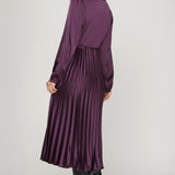 ELEGANT MOMENTS PLUM SATIN PLEATED DRESS