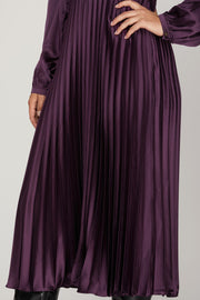 ELEGANT MOMENTS PLUM SATIN PLEATED DRESS