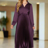 ELEGANT MOMENTS PLUM SATIN PLEATED DRESS