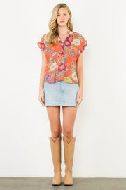 PUMPKIN SPICE FLORAL DETAIL BLOUSE