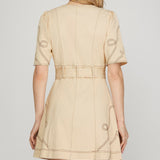 ONLINE EXCLUSIVE:  CASUAL UPGRADE TWILL BOOT STITCH EMBROIDERED MINI DRESS