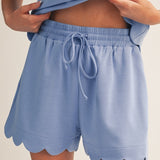 PERFECT MATCH SCALLOP HEM SHORT SET - KELLY GREEN, HOT PINK OR BLUE