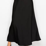 BALCONY BRUNCH LONG SATIN SKIRT - BLACK OR BROWN