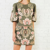 WHERE THE FLOWERS ARE SUEDE EMBROIDERED OLIVE SKIRT