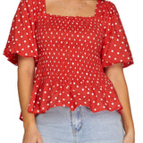 DANCING IN THE SUN RED POLKA DOT PEPLUM TOP