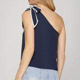 NAUTICAL DREAMS ONE SHOULDER NAVY TOP