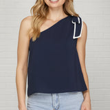 NAUTICAL DREAMS ONE SHOULDER NAVY TOP