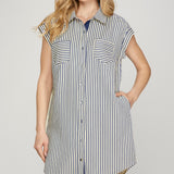 BEACH STROLL NAVY & WHITE SHIRT DRESS