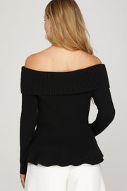 SWEETEST DIRECTION OFF SHOULDER PEPLUM SWEATER