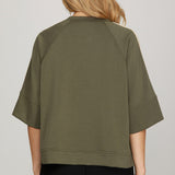 ONLINE EXCLUSIVE:  RUNNING ERRANDS OLIVE SCUBA KNIT TOP