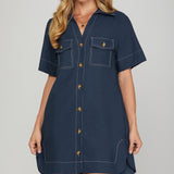 SMALL TOWN STROLL KELLY GREEN BUTTON DOWN DRESS