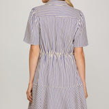 LIKE A DREAM NAVY STRIPED TIE MINI DRESS