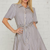 LIKE A DREAM NAVY STRIPED TIE MINI DRESS